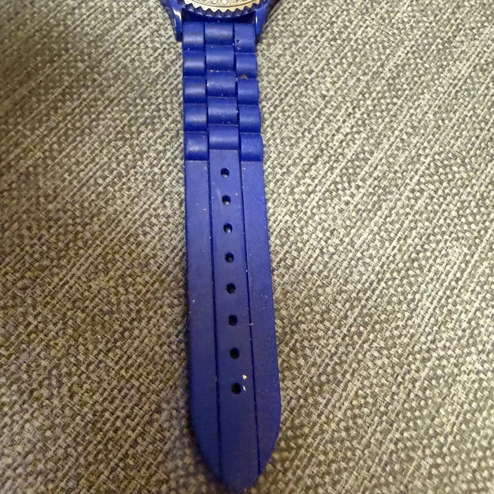 GT Blue Silicone Polka Dot Watch Rhinestone Bezel Japan Movement WORKS